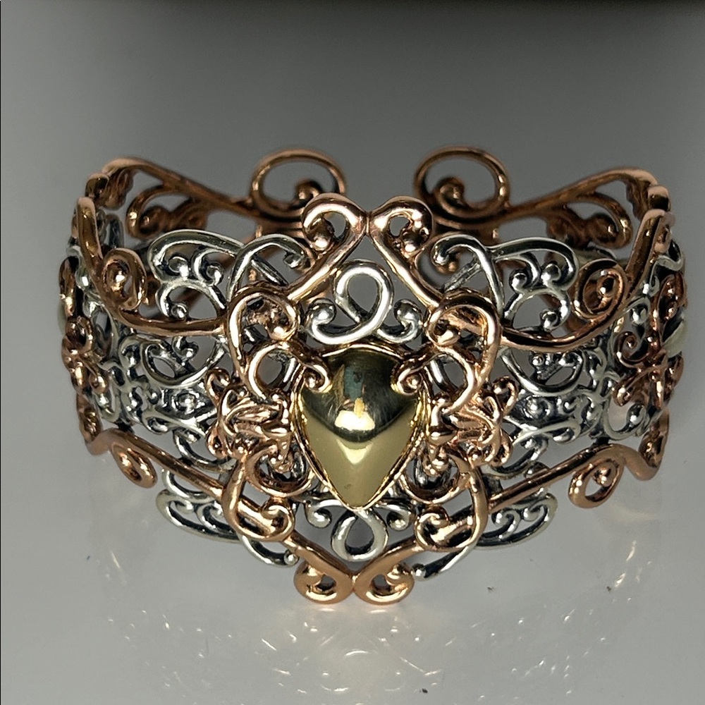 Vintage Carolyn Pollack Victorian Style 3 Metal Cuff Bracelet